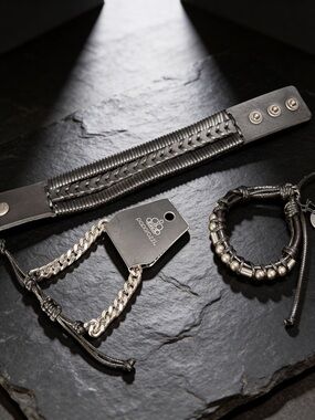 Boohoo Black Faux  Leather & Silver-Tone Chain Bracelet Set of 3